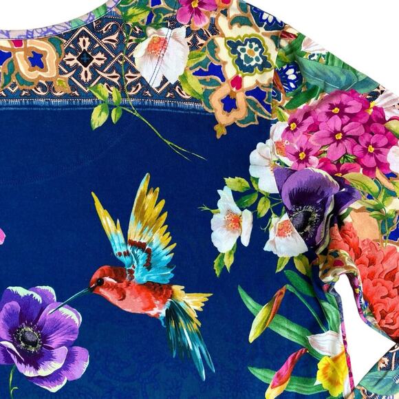 Johnny Was Sz M Sunrise Favorite Top Floral Hummingbird Colorful Bright Bamboo - Picture 16 of 16